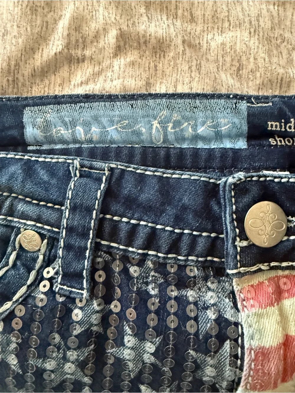 love, Fire denim shorts
